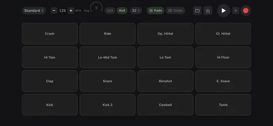 Good Take drum pads in landscape mode with 16 velocity-sensitive pads and multiple kits