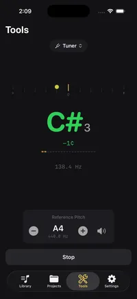 Good Take built-in chromatic tuner with cents offset and reference tone