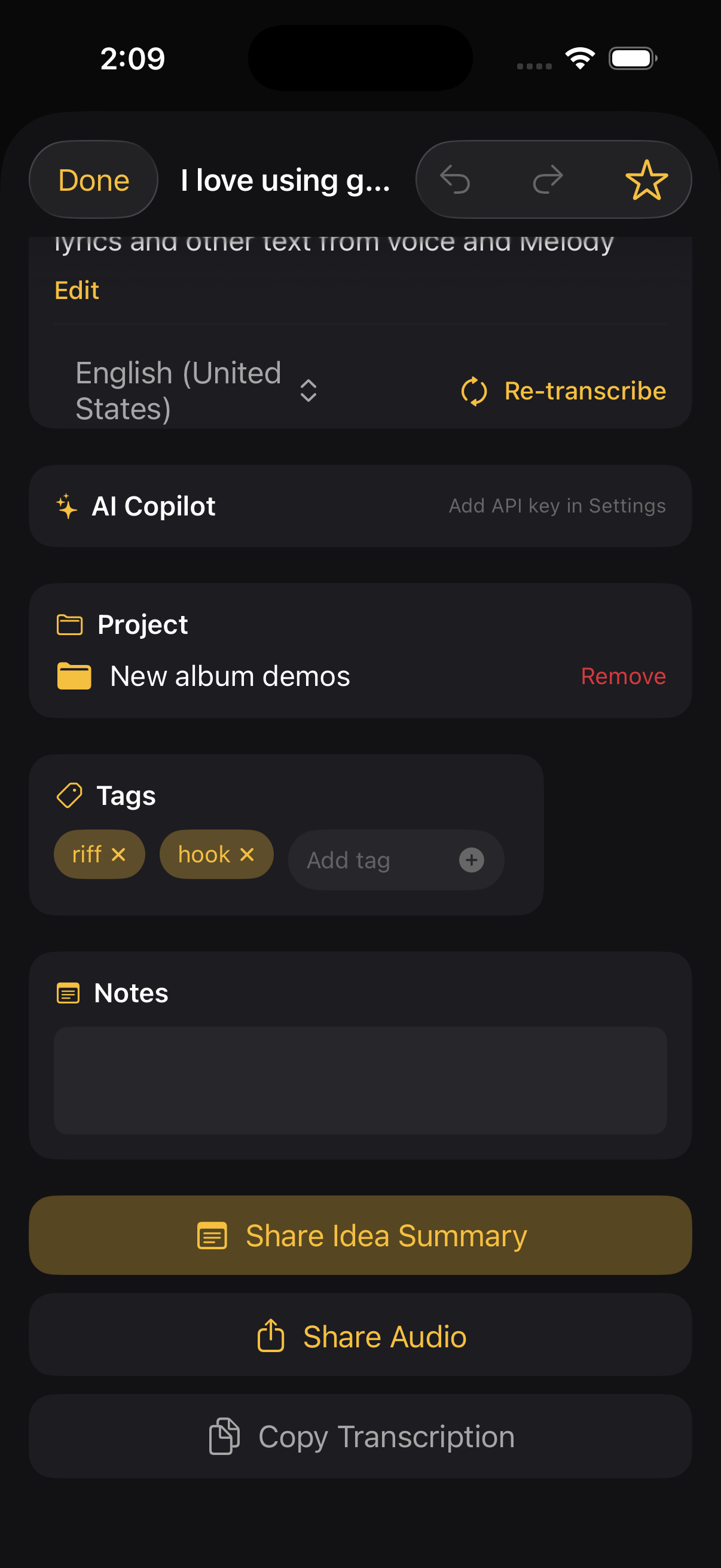 Idea organization with tags and projects